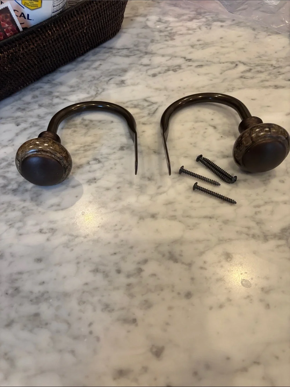 Round Brown Ceramic Curtain Hooks- Set of 2 for $6.  4 sets available